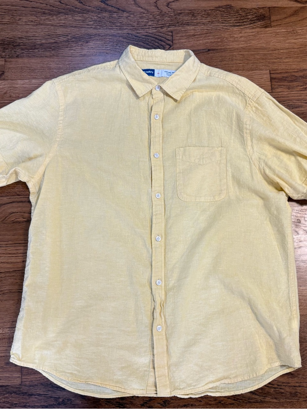 Old Navy Men’s XL Everyday Shirt Yellow Linen Blend Short Sleeve Button Up
